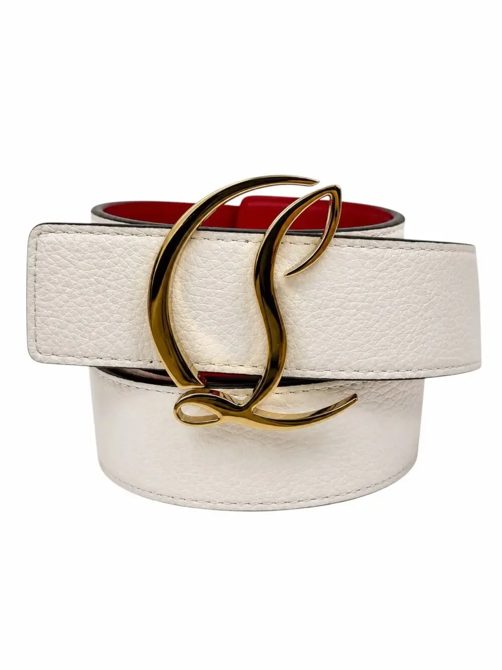 Christian Louboutin CL Logo Calf Leather Belt Leche White Size 90/36